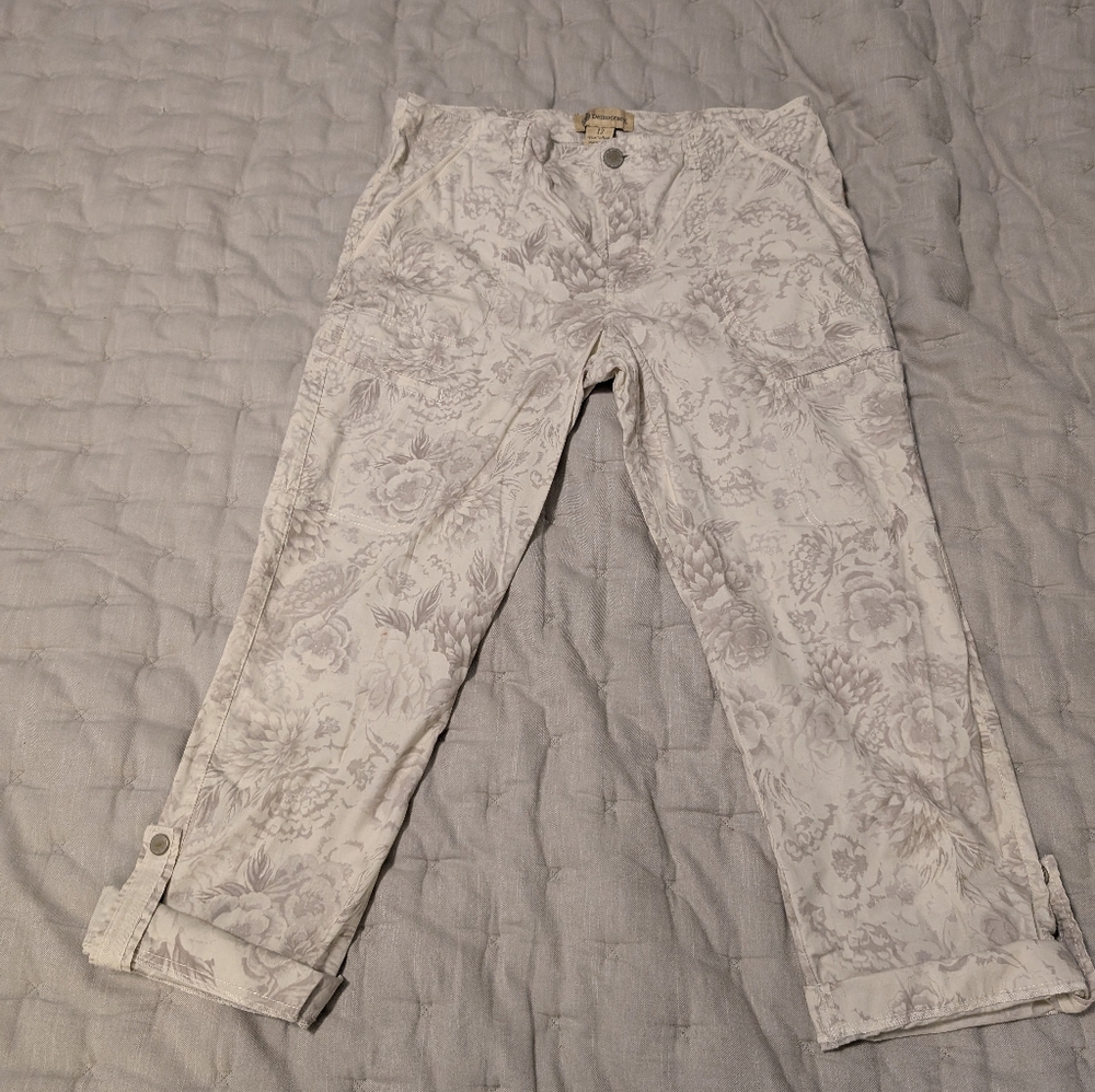 EUC Democracy Cargo Pants With Floral Pattern In Neutral Colors